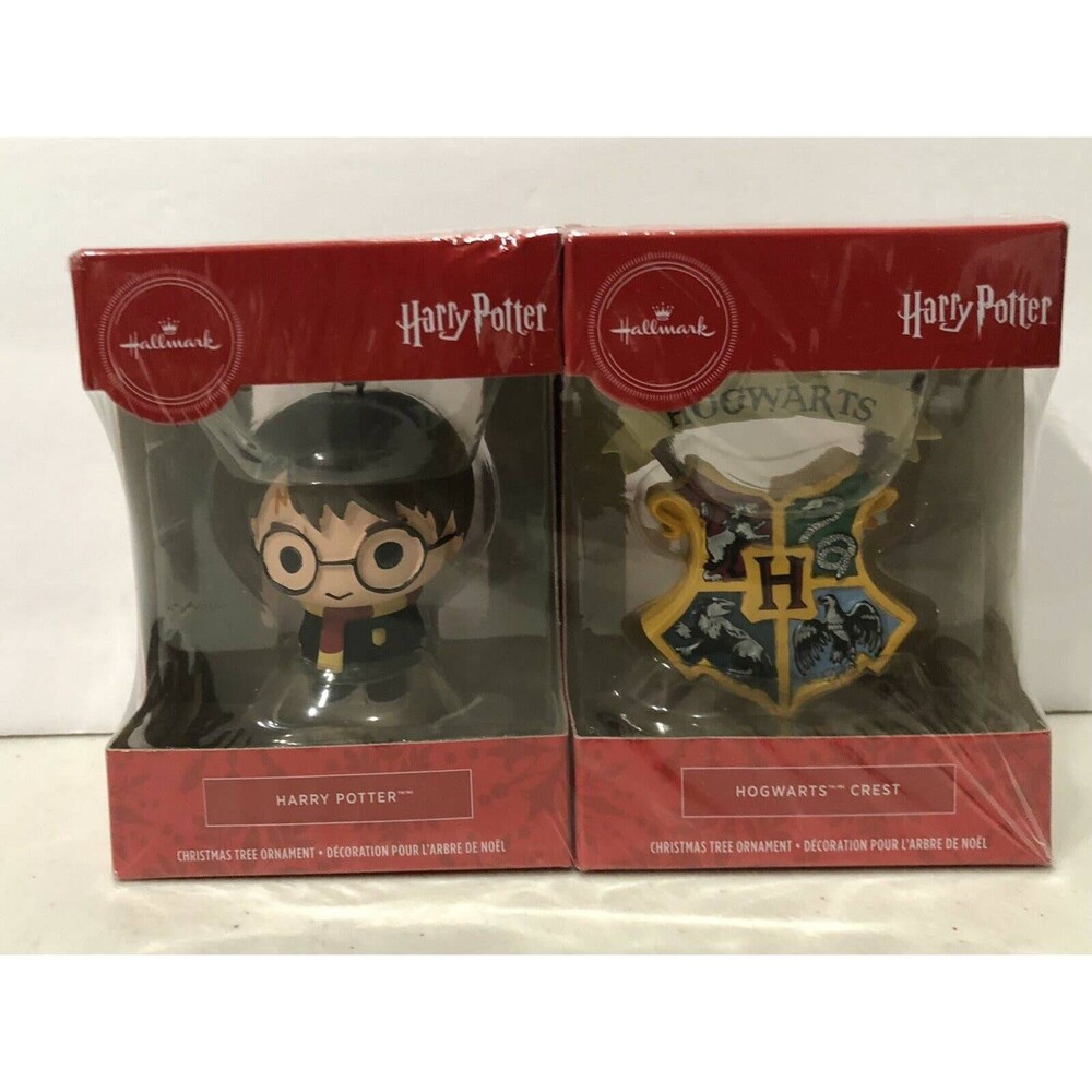 Two Harry Potter Hallmark Christmas Tree Ornaments-Harry Potter & Hogwarts Crest